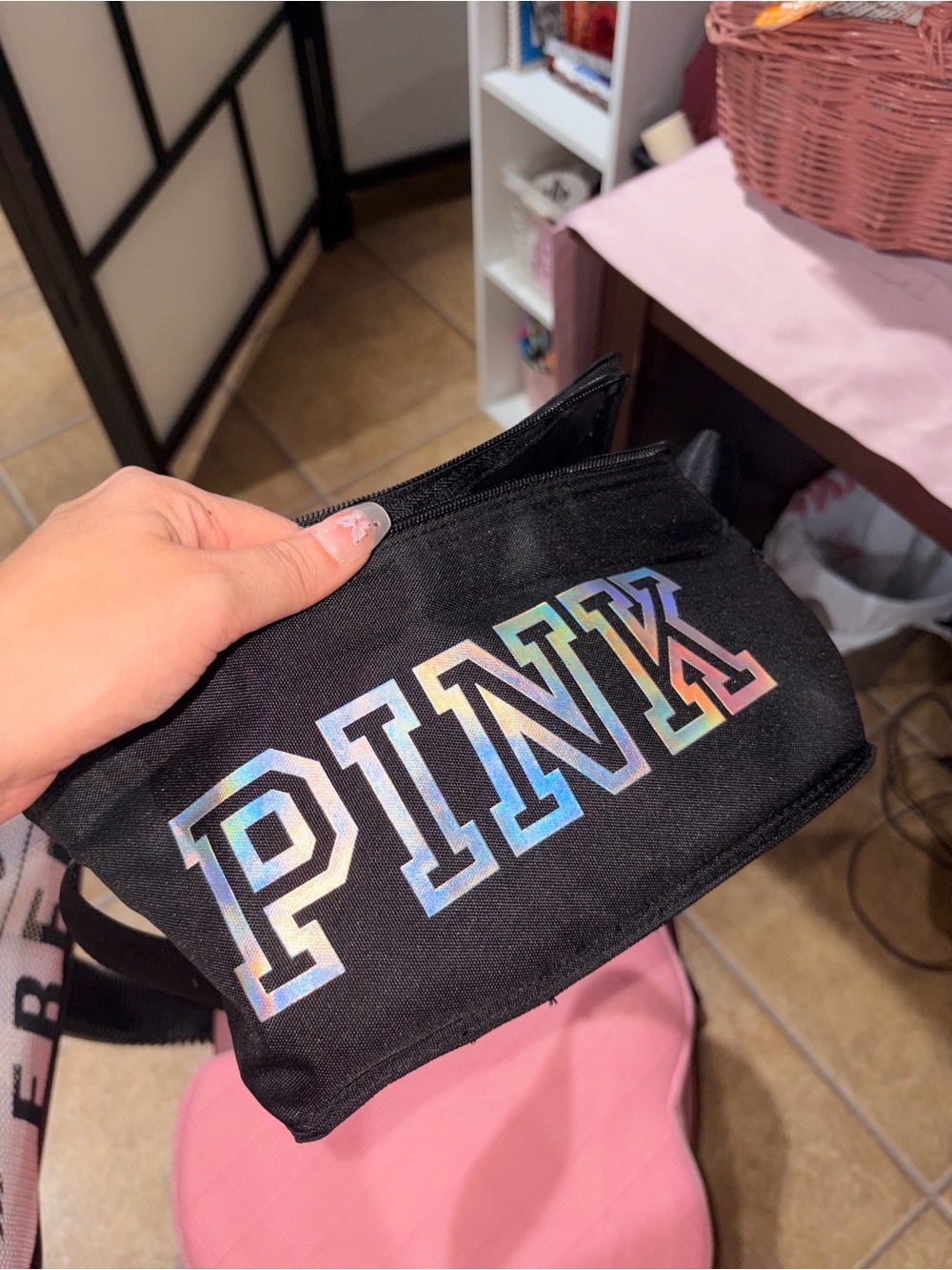 PINK Victoria's Secret Black Mini Crossbody with Holographic Logo